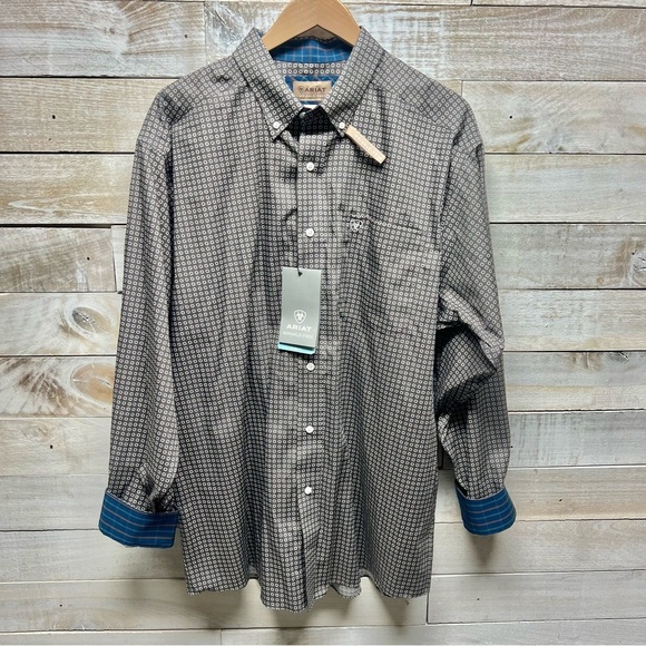 Ariat‎ Shirt Mens XL Gray Long Sleeve Button Down Wrinkle Free Classic Fit New - Picture 1 of 13